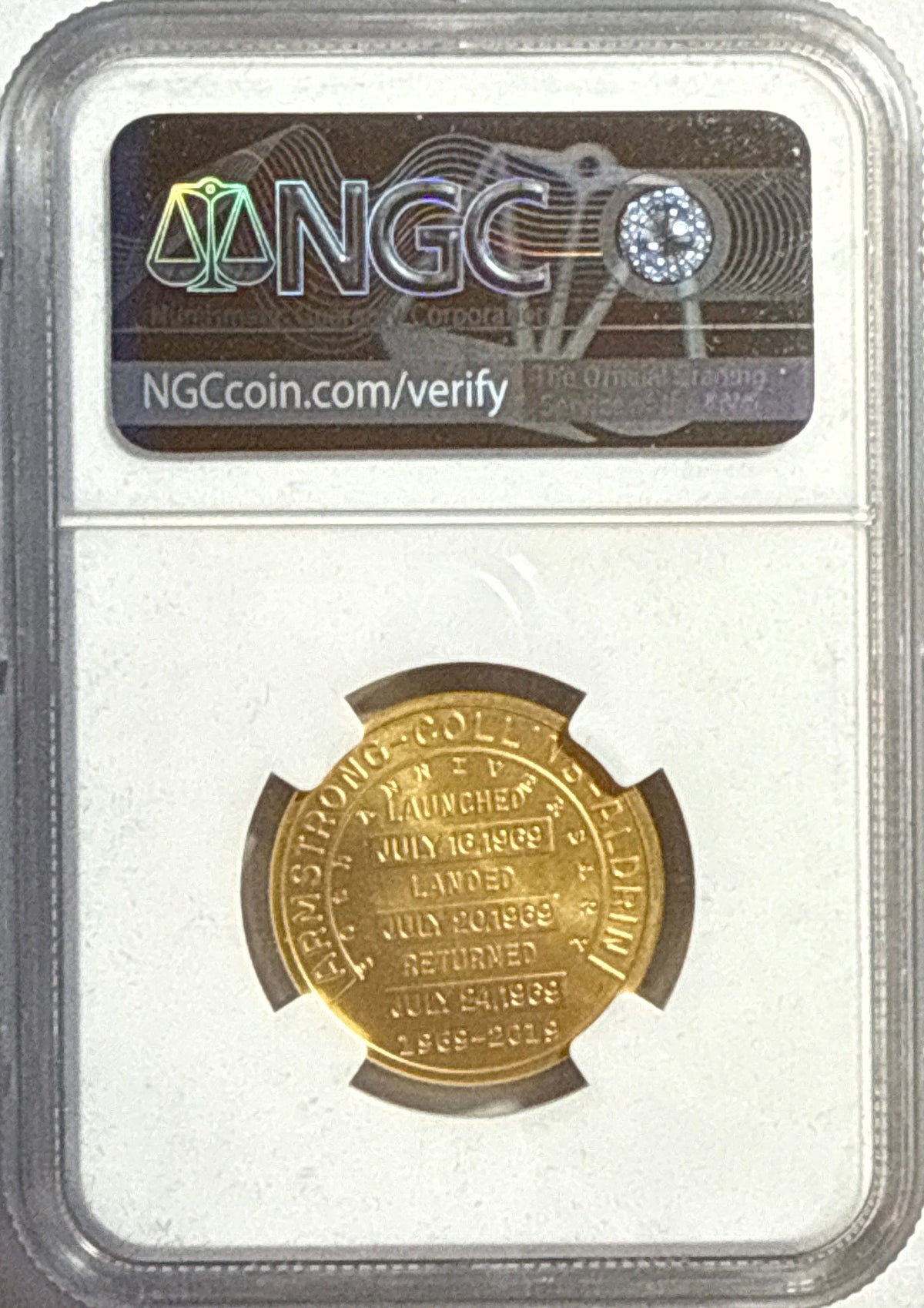 Vintage Vault: 2019 Apollo 11  50th Anniversary Robbins Metal Restrike - 1/2 oz Gold NGC FDI PF70 Matte 1-Coin Box COA