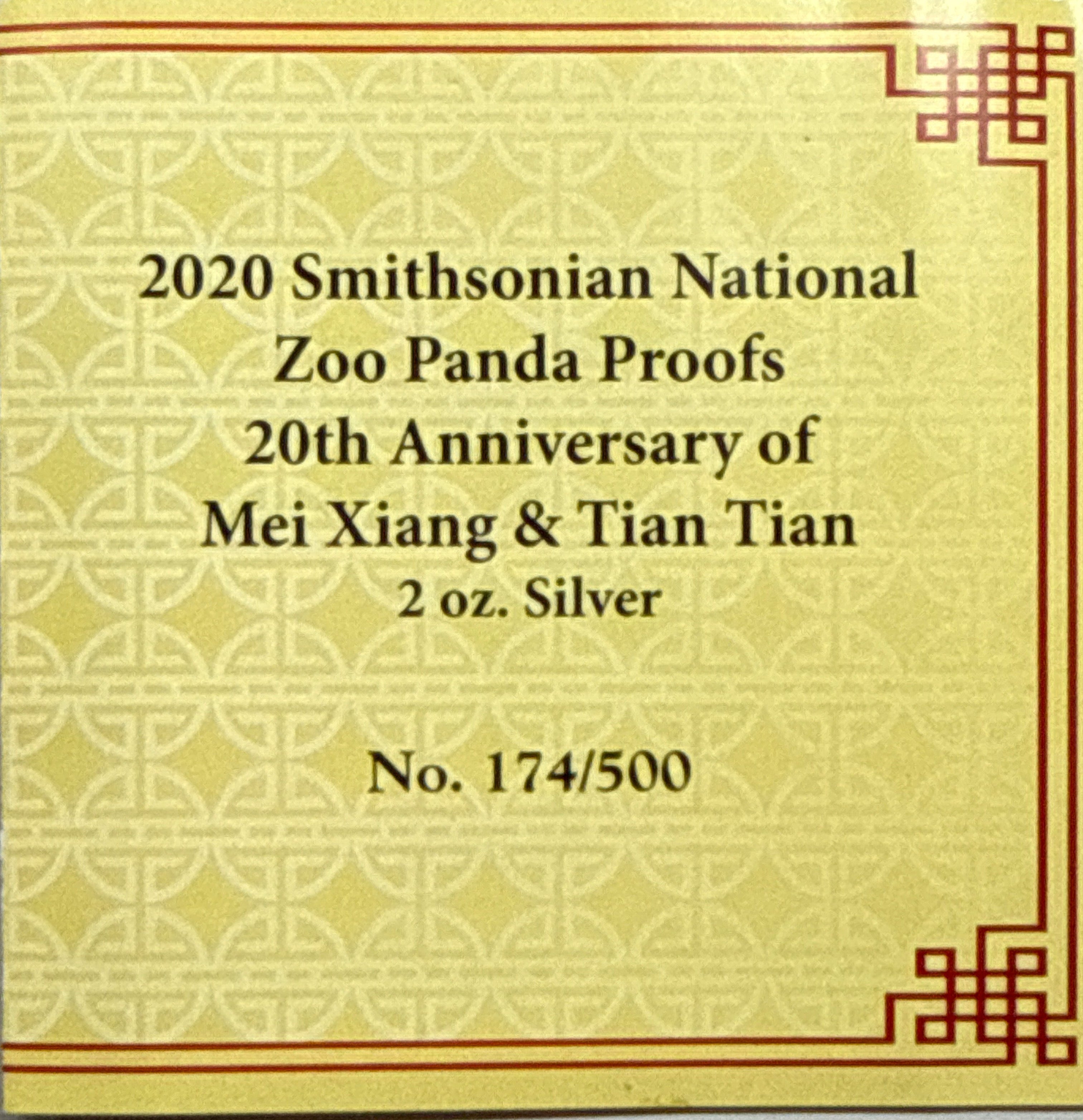 2020 China 2 OZ Sliver Panda Offical Pansa Issue NGC Mei Xiang & Tian Tian 20th Anniv. Smithsonian Istitute FDI PF70 UCAM