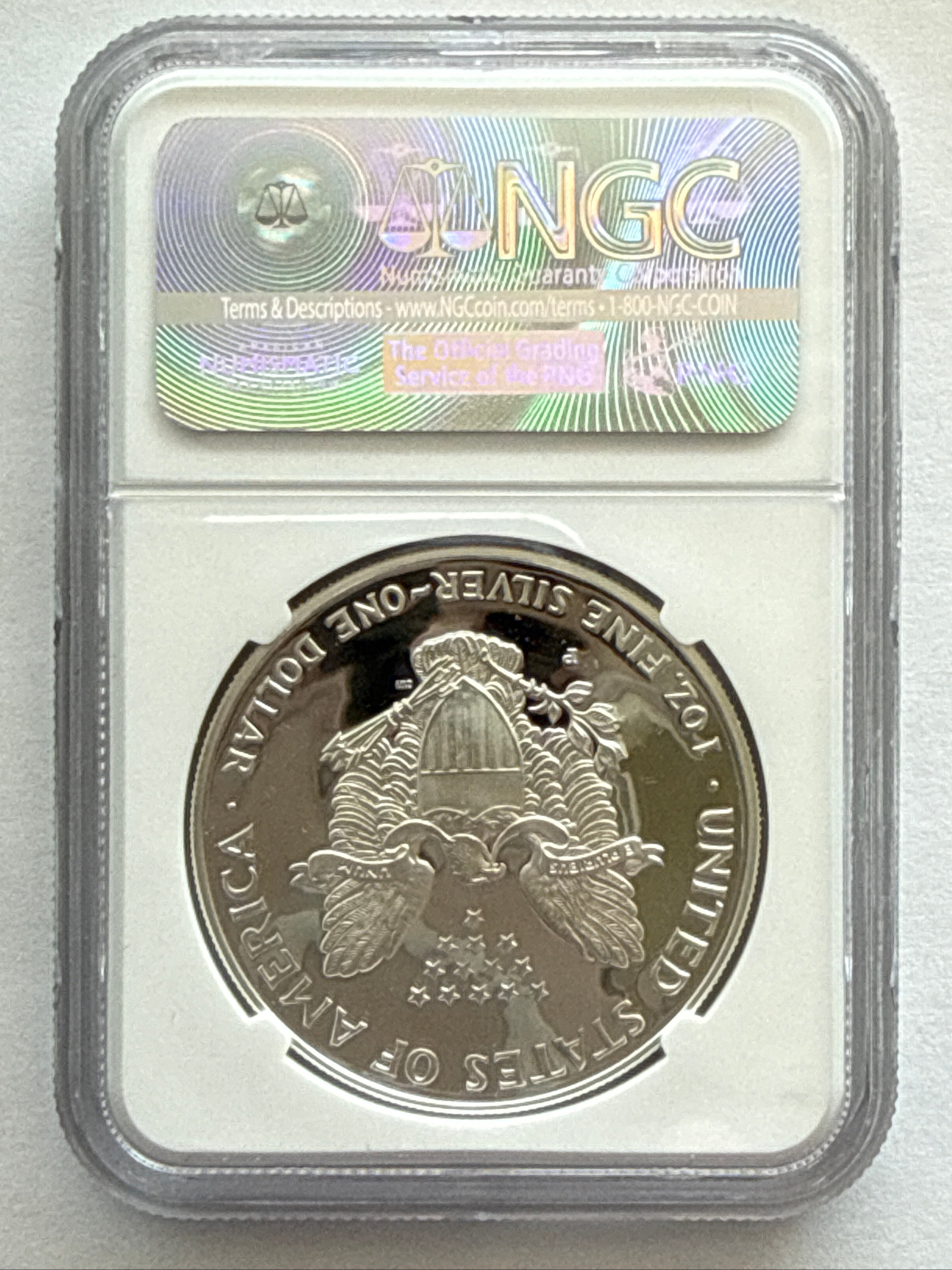 1999-P American Silver Eagle NGC 1 oz PF70 UCAM  J. M. Mercanti hand signed Art Label
