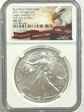 2021- W Burnished American Silver Eagle NGC MS70 FDOI Eagle Landing T-2  35th Anniversary