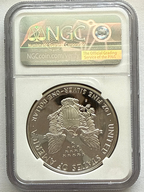 1994-P American Silver Eagle NGC 1 oz PF70 UCAM  J. M. Mercanti hand signed pop #9 Art Label