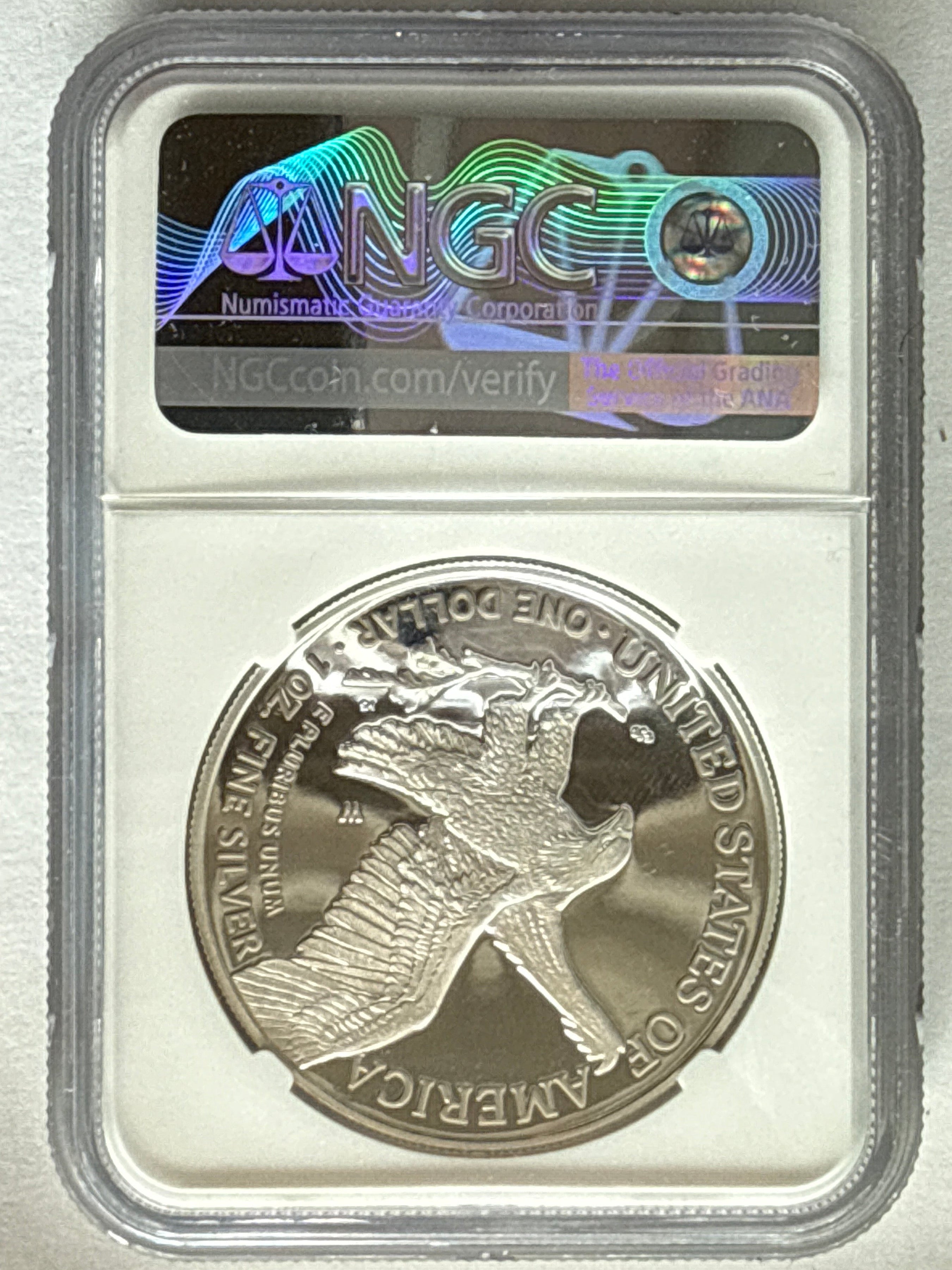 2021-W American Silver Eagle NGC 1 oz PF70 UCAM Advance Release Eagle Landing T-2 M. Gaudioso Art Label