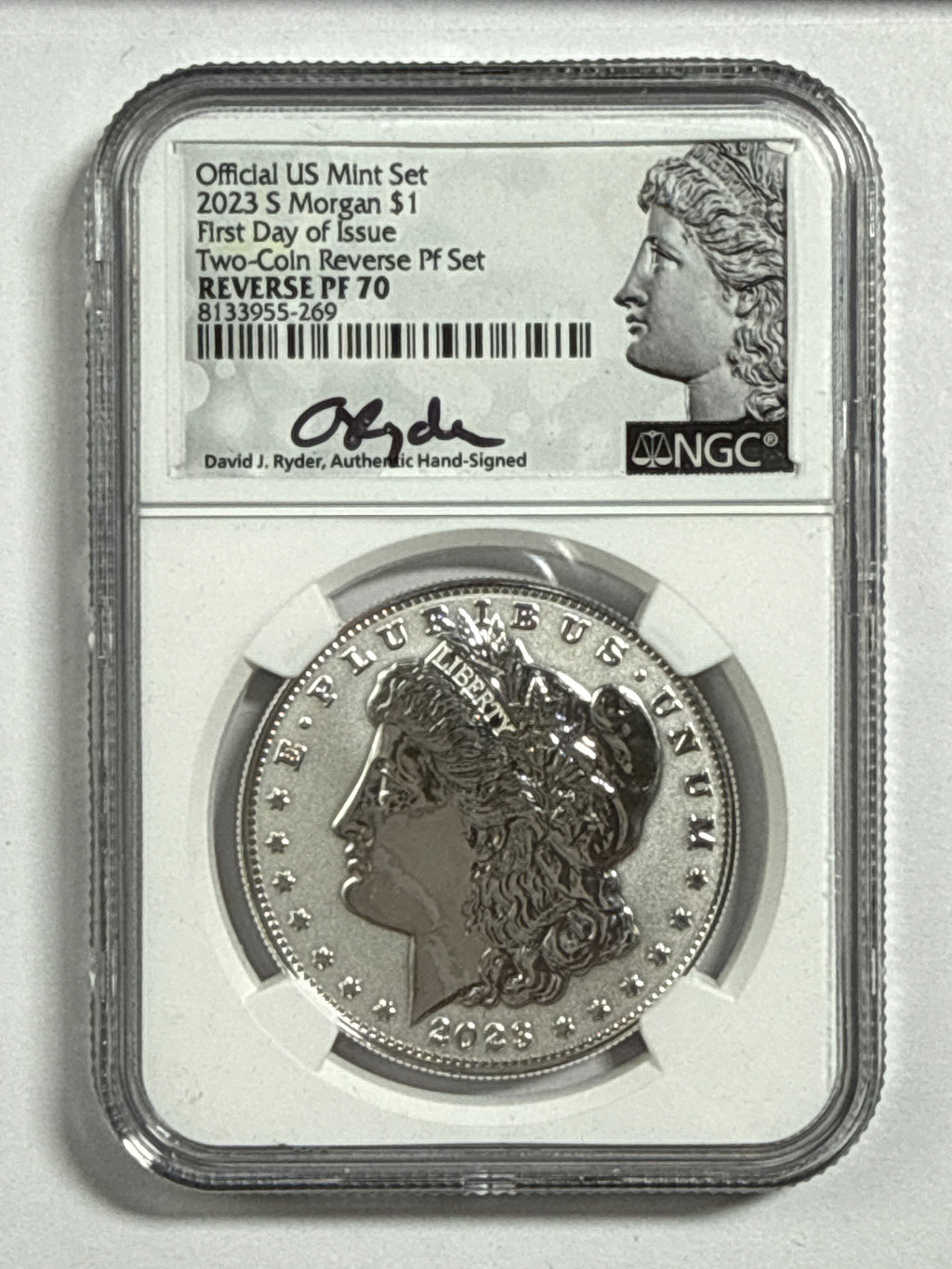 2023-S Morgan/Peace Silver Dollar 4 piece Official US Mint Set NGC FDOI Two-Coin Reverse PF Set Reverse PF70 Mercanti/Ryder Hand Signed with Displaty Box