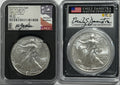2021-W Burnished American Silver Eagle 2 Piece Set T-2 NGC/PCGS MS70/SP70 FDOI Gaudioso/Damstra