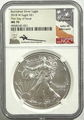 2018-W Burnished American Silver Eagle NGC MS70 FDOI FL John Mercanti Hand Signed