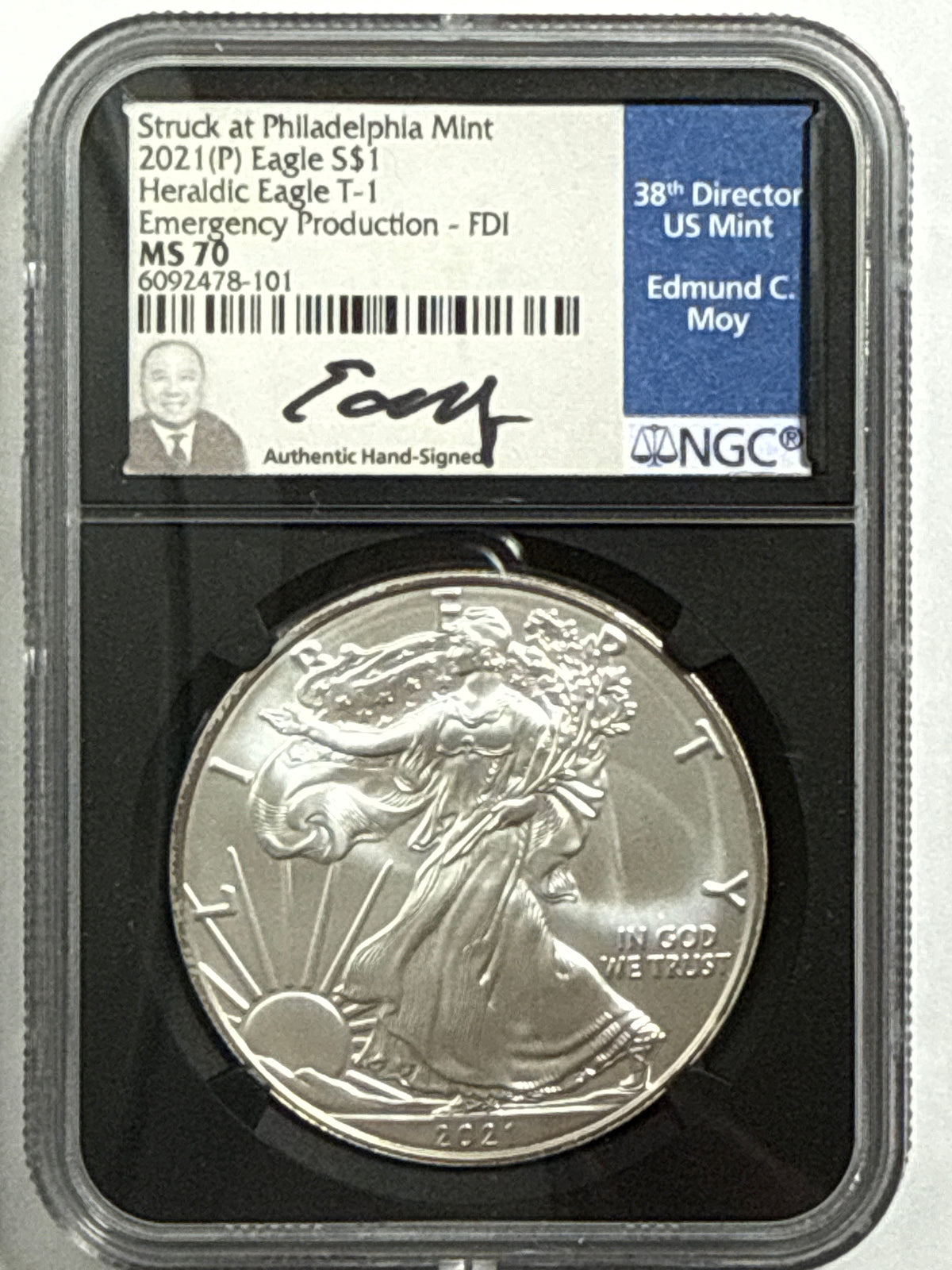 2021 (P) American Heraldic Silver Eagle T-1 Emergency Production 3-Coin Box Set NGC FDOI MS70 Mercanti/Jones/Moy