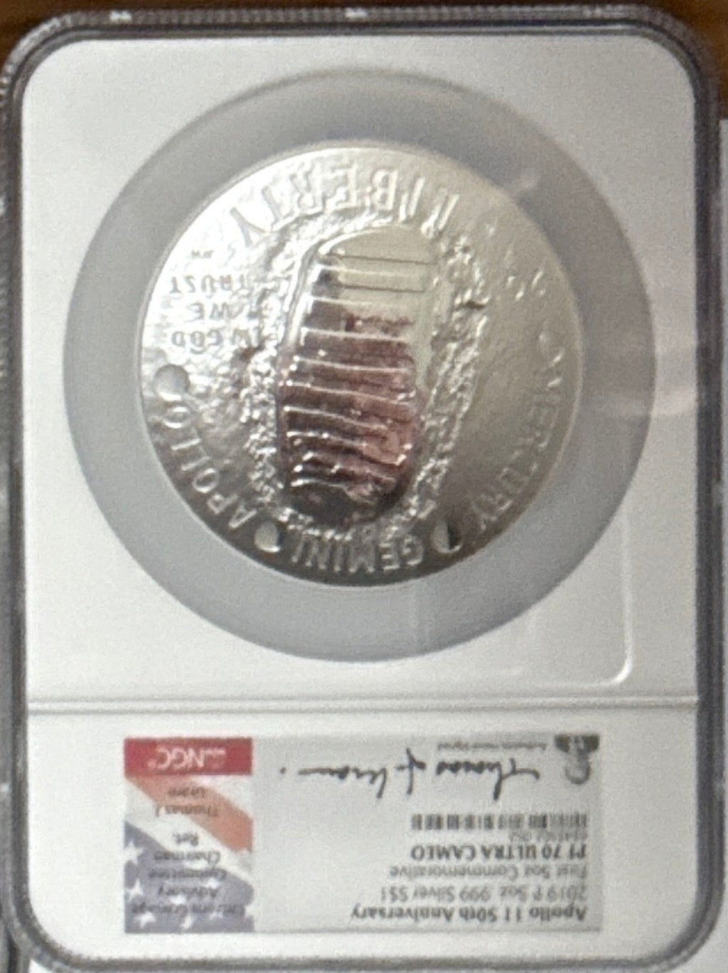 Vintage Vault: 2019-P Apollo 11 50th Anniv 5 oz .999 $1 NGC First 5 oz Commemorative PF70 UCAM Thomas Uram Hand Signed