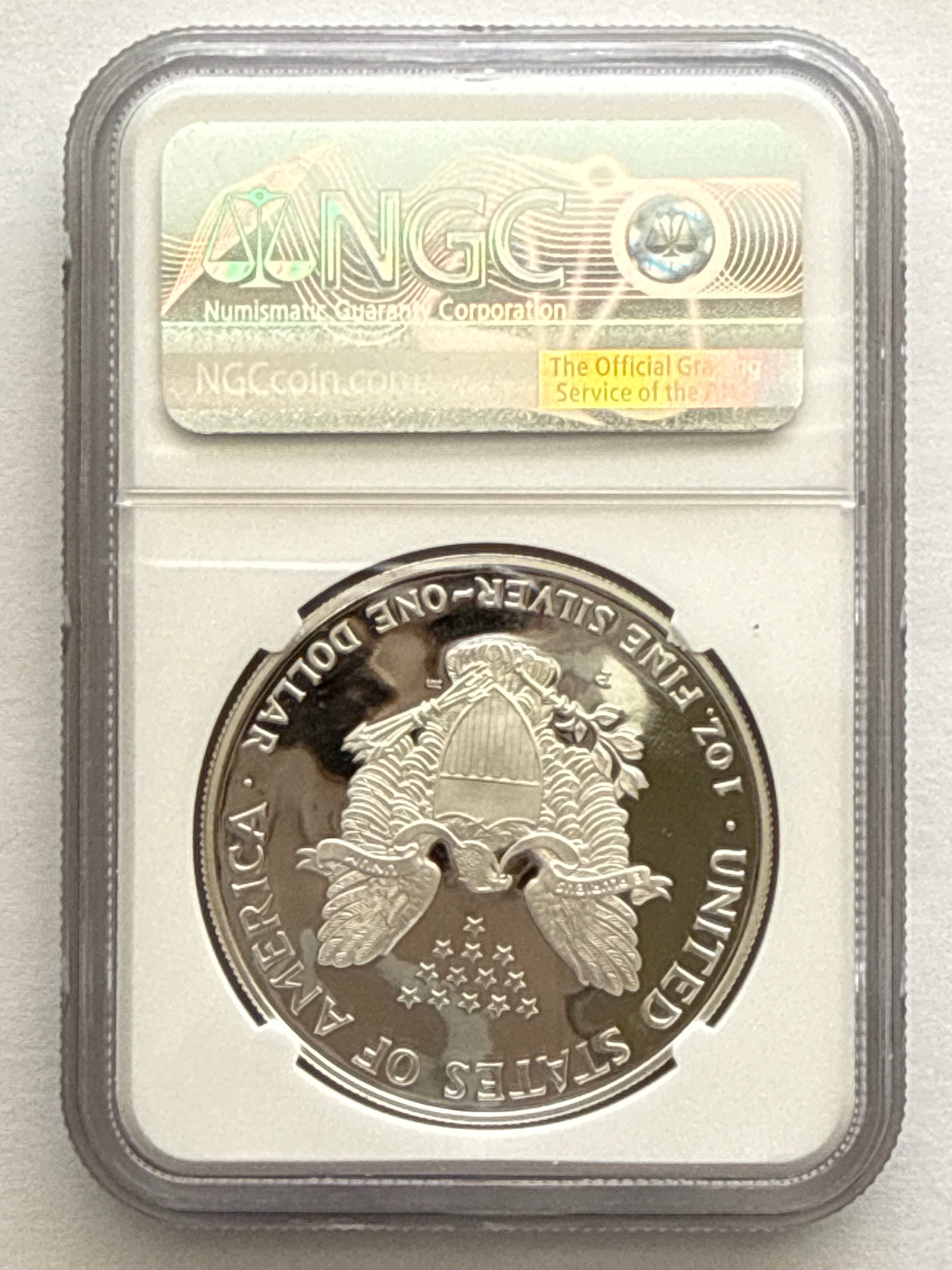 1996-P American Silver Eagle NGC 1 oz PF70 UCAM  J. M. Mercanti hand signed pop #18 Art Label