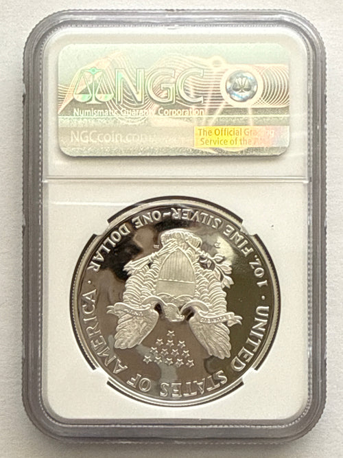 1996-P American Silver Eagle NGC 1 oz PF70 UCAM  J. M. Mercanti hand signed pop #18 Art Label