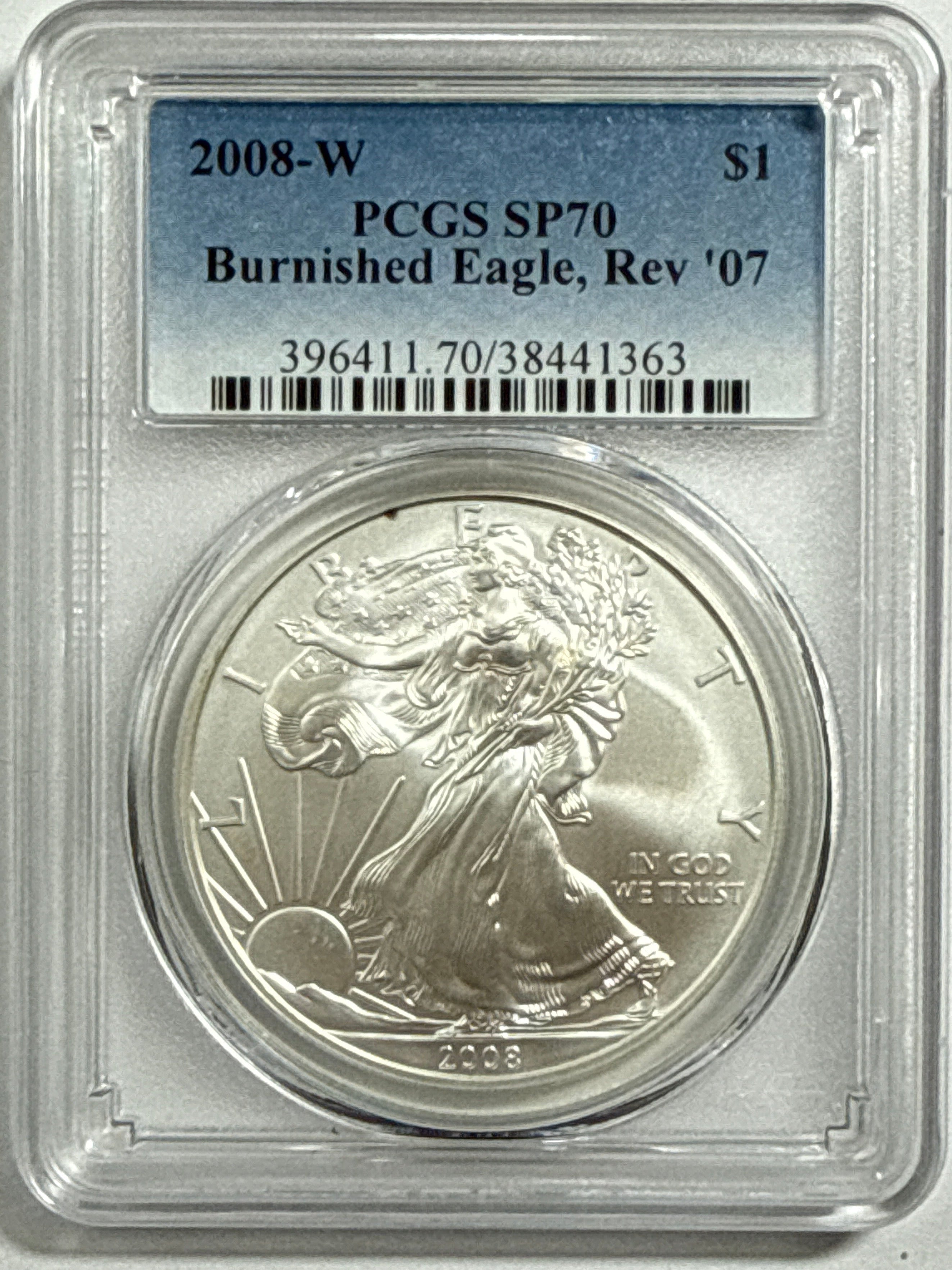 2008-W Burnished American Silver Eagle PCGS MS70 FS FL Reverse of 2007