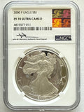 2000-P American Silver Eagle NGC 1 oz PF70 UCAM  J. M. Mercanti hand signed pop #11 Art Label