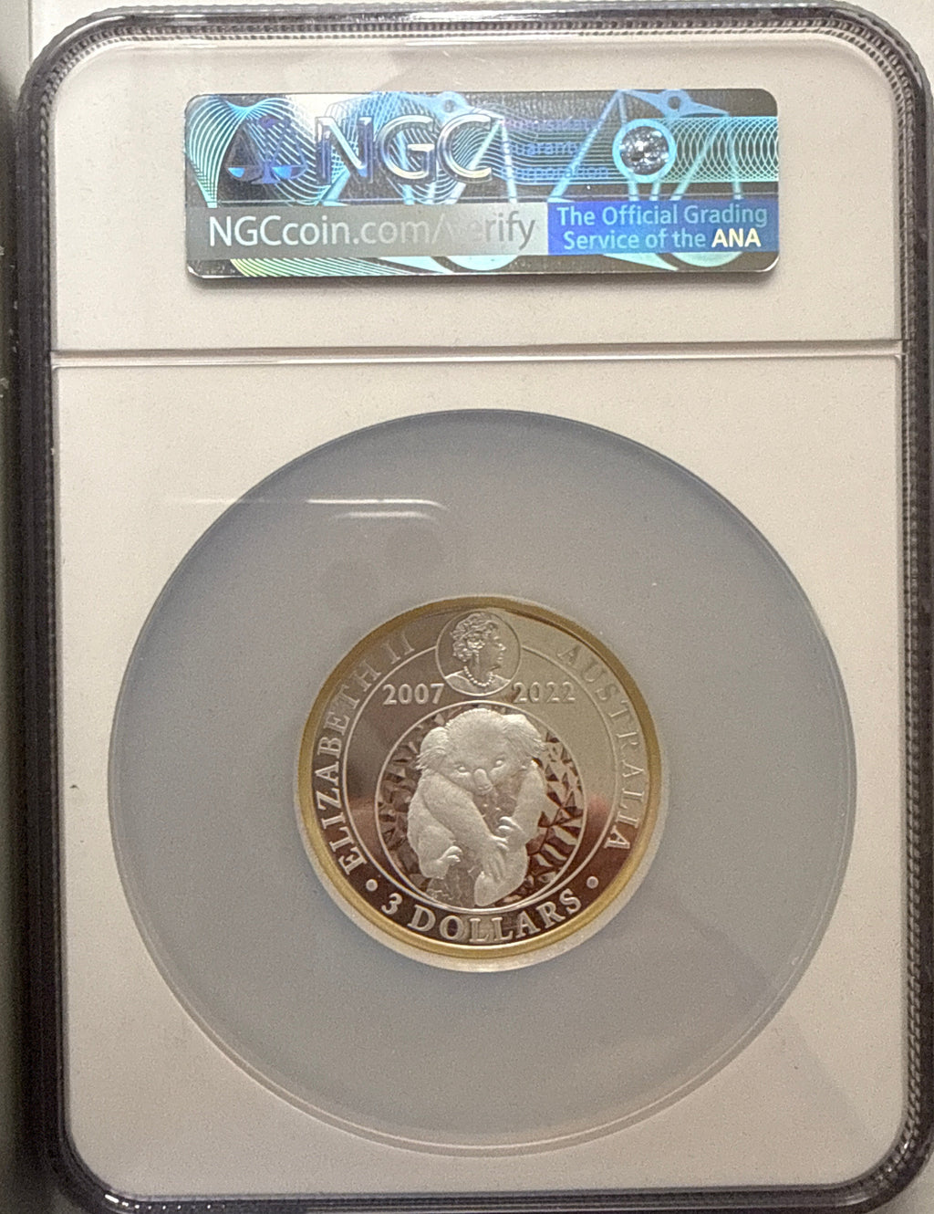 2022P Australia 3 oz $3  Silver Koala-Gilt NGC 15th Anniv.-FDP  PF70 UCAM