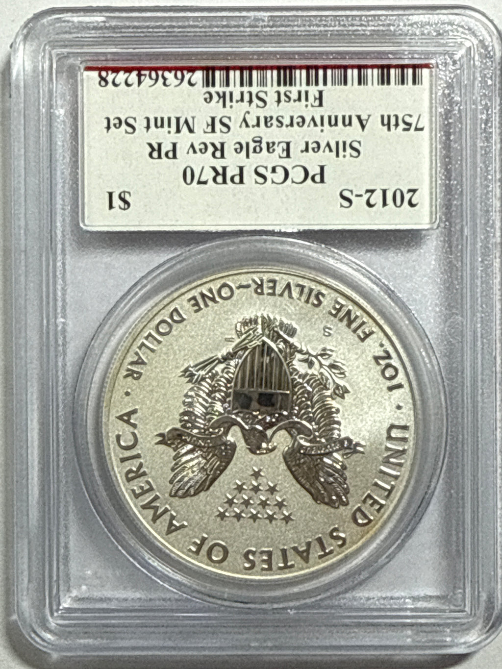 2012-S American Silver Eagle Rev PR PCGS PR70 First Strike 75th Anniv. SF Mint Set Mercanti