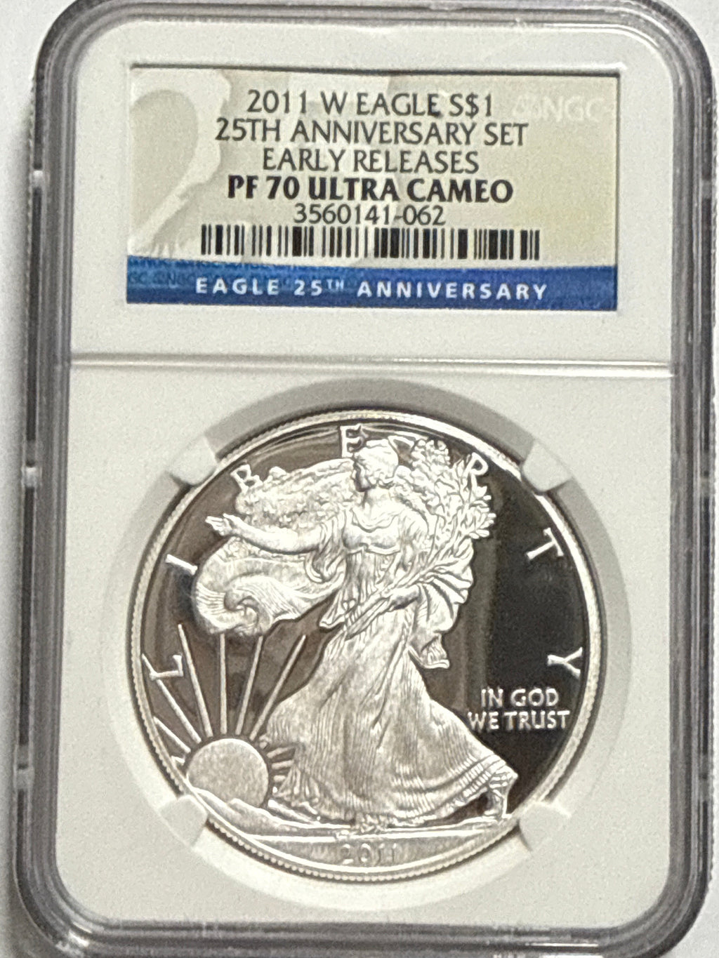 2011  Silver Eagles NGC 5 Piece-25th Anniversary Set -  MS/PF70/PF70-UCAM Early Releases  with Display Box