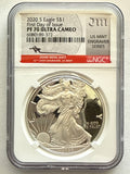 2020-S American Silver Eagle NGC 1 oz PF70 UCAM FDOI J. Mercanti  Engraver Label