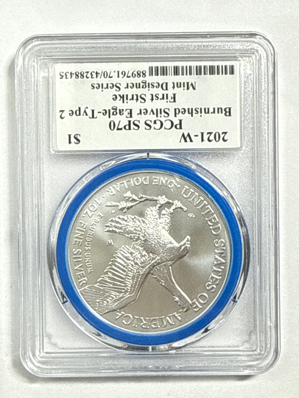 2021-W Burnished ASmerican Silver Eagle Type 2 PCGS SP70 First Strike FL Mint Designer Series Emily Damstra