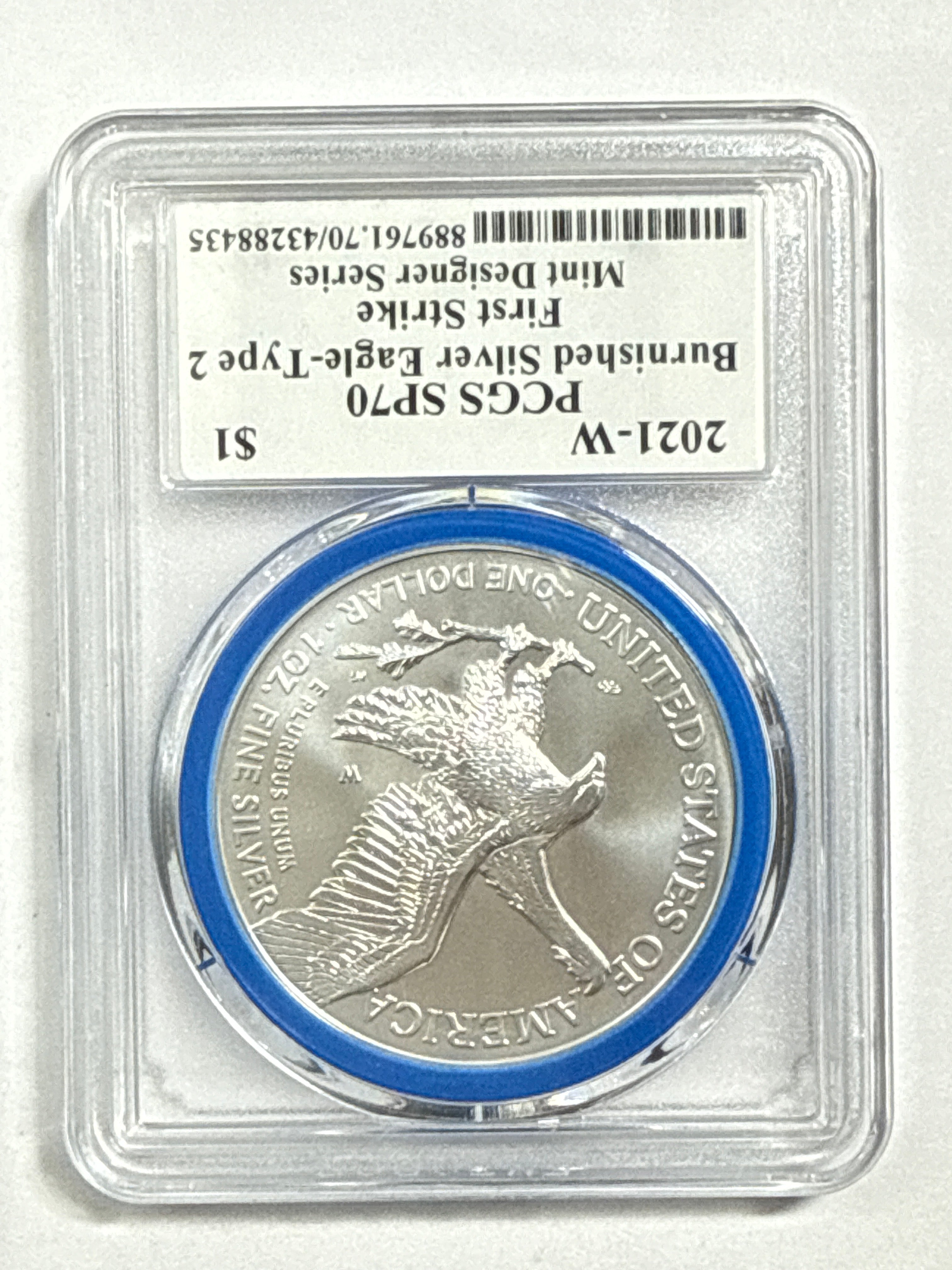 2021-W Burnished ASmerican Silver Eagle Type 2 PCGS SP70 First Strike FL Mint Designer Series Emily Damstra