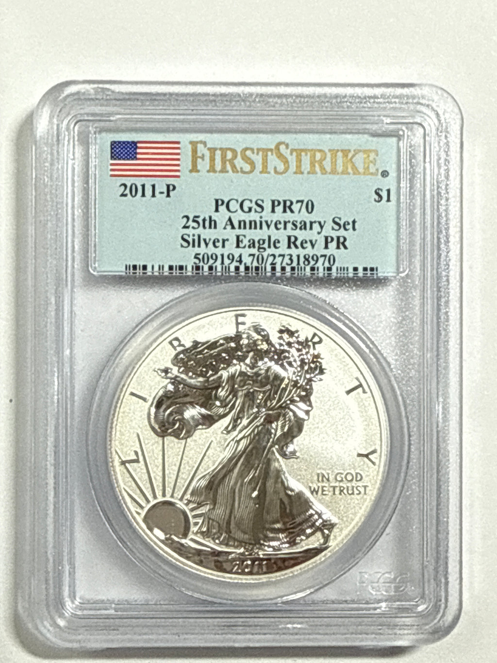 2011  Silver Eagle PCGS First Strike 5- piece set 25th Anniversary with Display Box