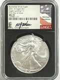2021- W Burnished American Silver Eagle NGC MS70 FDOI Eagle Landing T-2  Black Label Michael Gaudioso Hand Signed