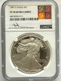 1991-S American Silver Eagle NGC 1 oz PF70 UCAM  J. M. Mercanti hand signed pop #15 Art Label