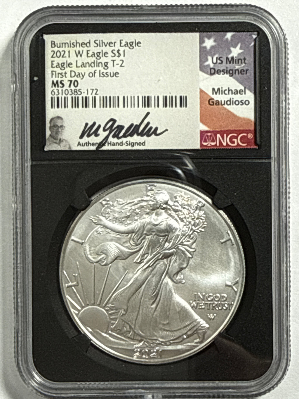 2021-W Burnished American Silver Eagle 2 Piece Set T-2 NGC/PCGS MS70/SP70 FDOI Gaudioso/Damstra