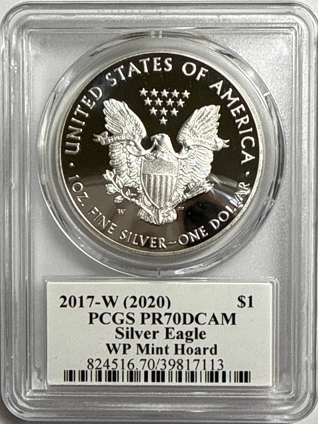 2017-W American Silver Eagle PCGS PR70 DCAM WP Mint Hoard Jim Peed