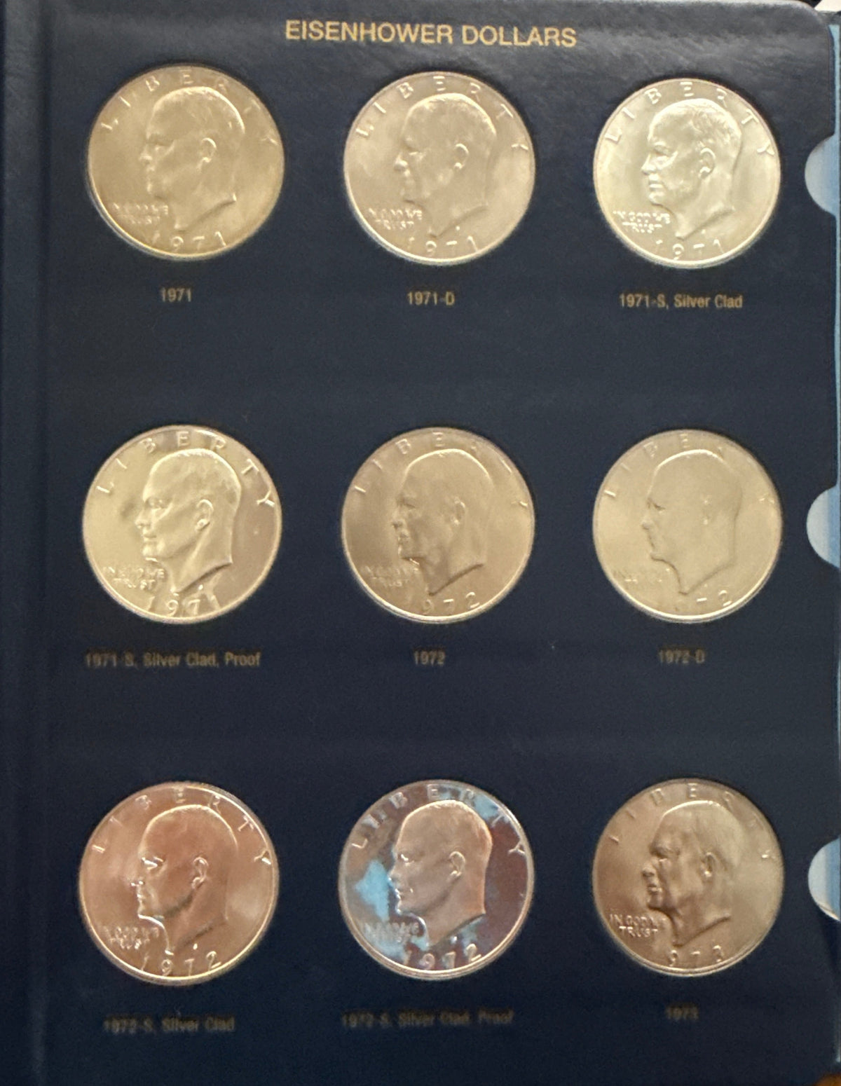 1971-1978-D,P,S American Eisenhower Silver and Silver Clad Dollars Complete 32-Coin Set in a Whittman Album 10 Coins 40% Silver