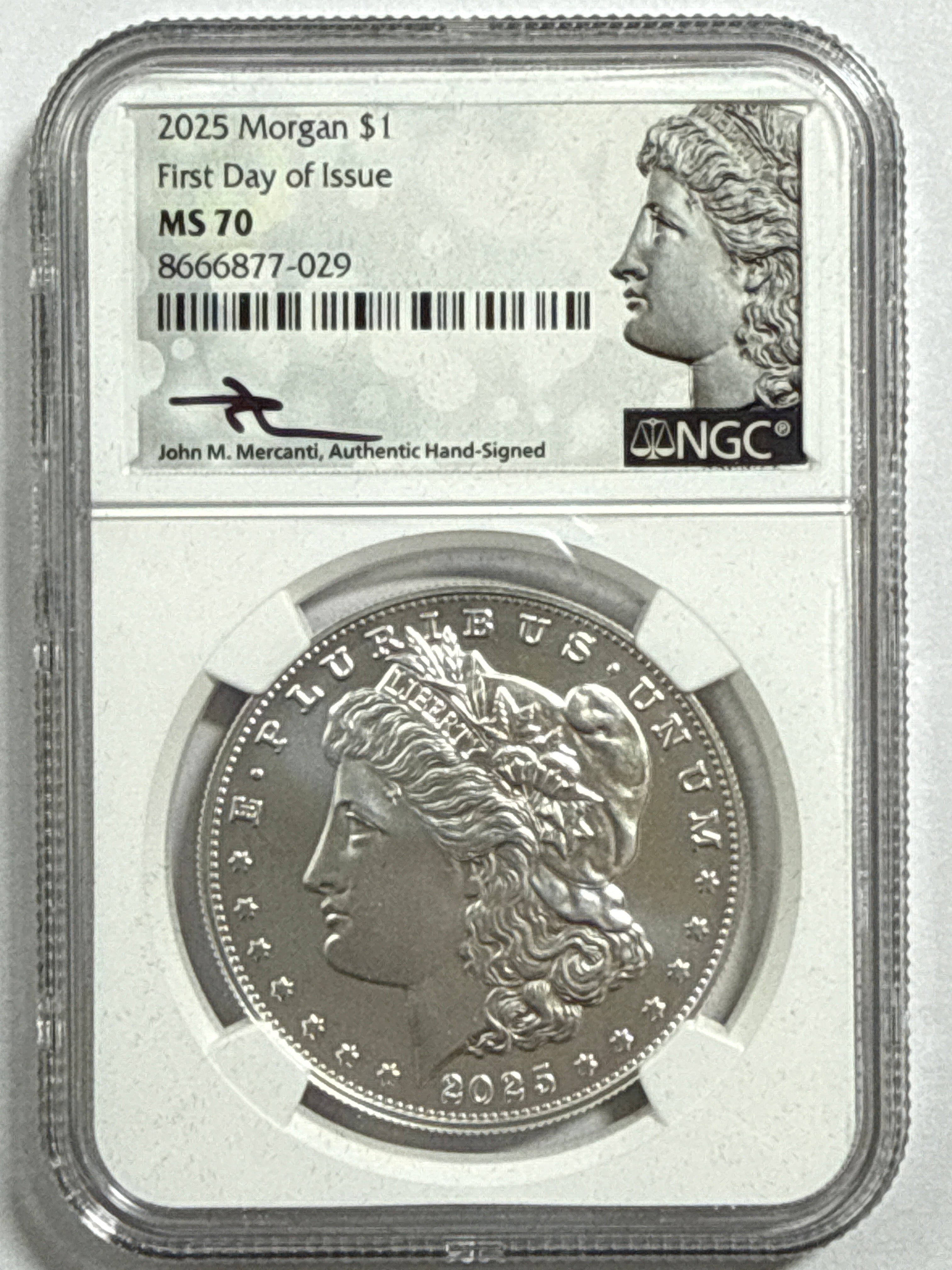 2025-P/S Morgan/Peace Silver Dollar 4 Piece Set NGC FDOI MS70/PF70 UCAM John Mercanti Hand Signed