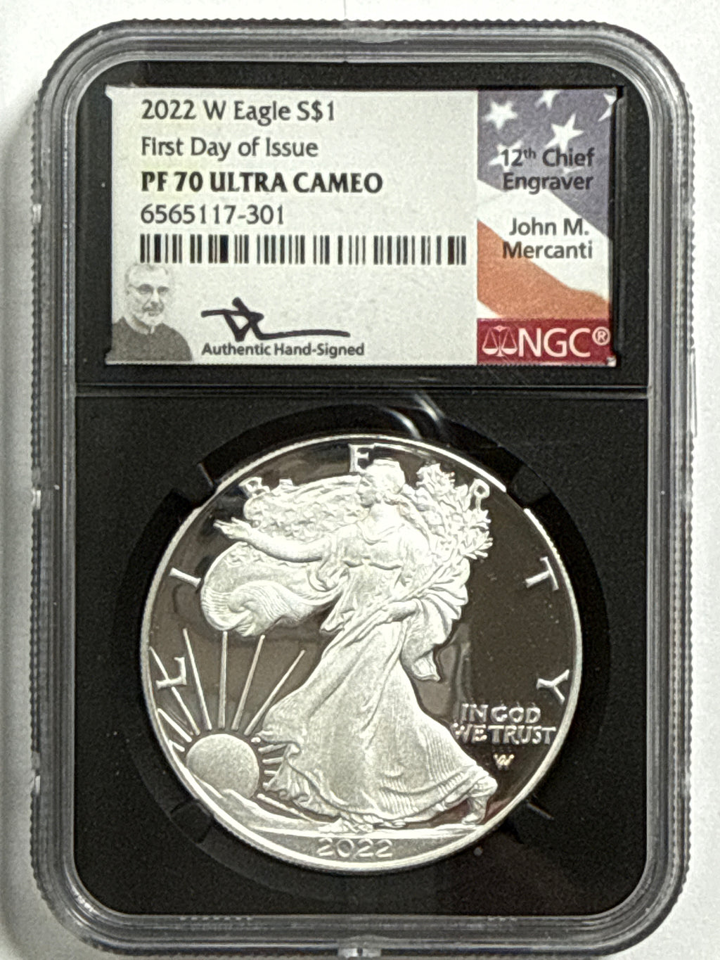 2022-W. American Silver Eagle 5-Coin Box Set NGC/PCGS FDOI PF70 UCAM/PR70 DCAM Mercanti/Jones/Gaudioso/Ryder/Damstra