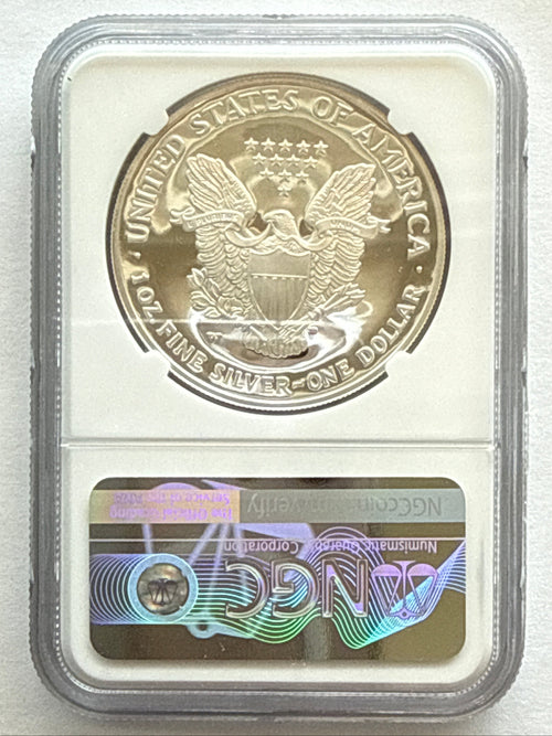 2003-W American Silver Eagle NGC 1 oz PF70 UCAM  J. M. Mercanti hand signed pop #6 Art Label