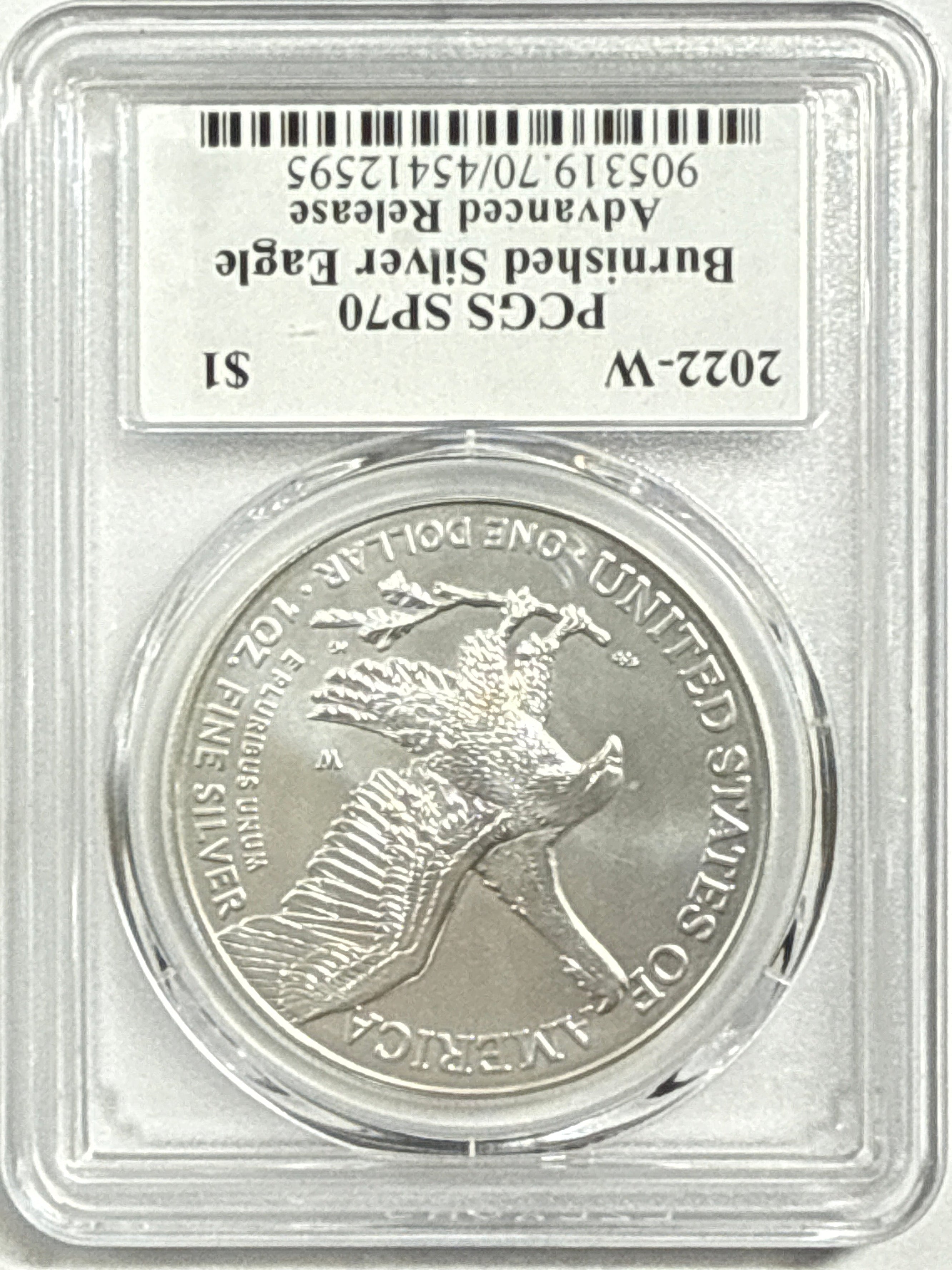 2022-W Burnished American Silver Eagle PCGS SP70 Advanced Release Emily Damstra