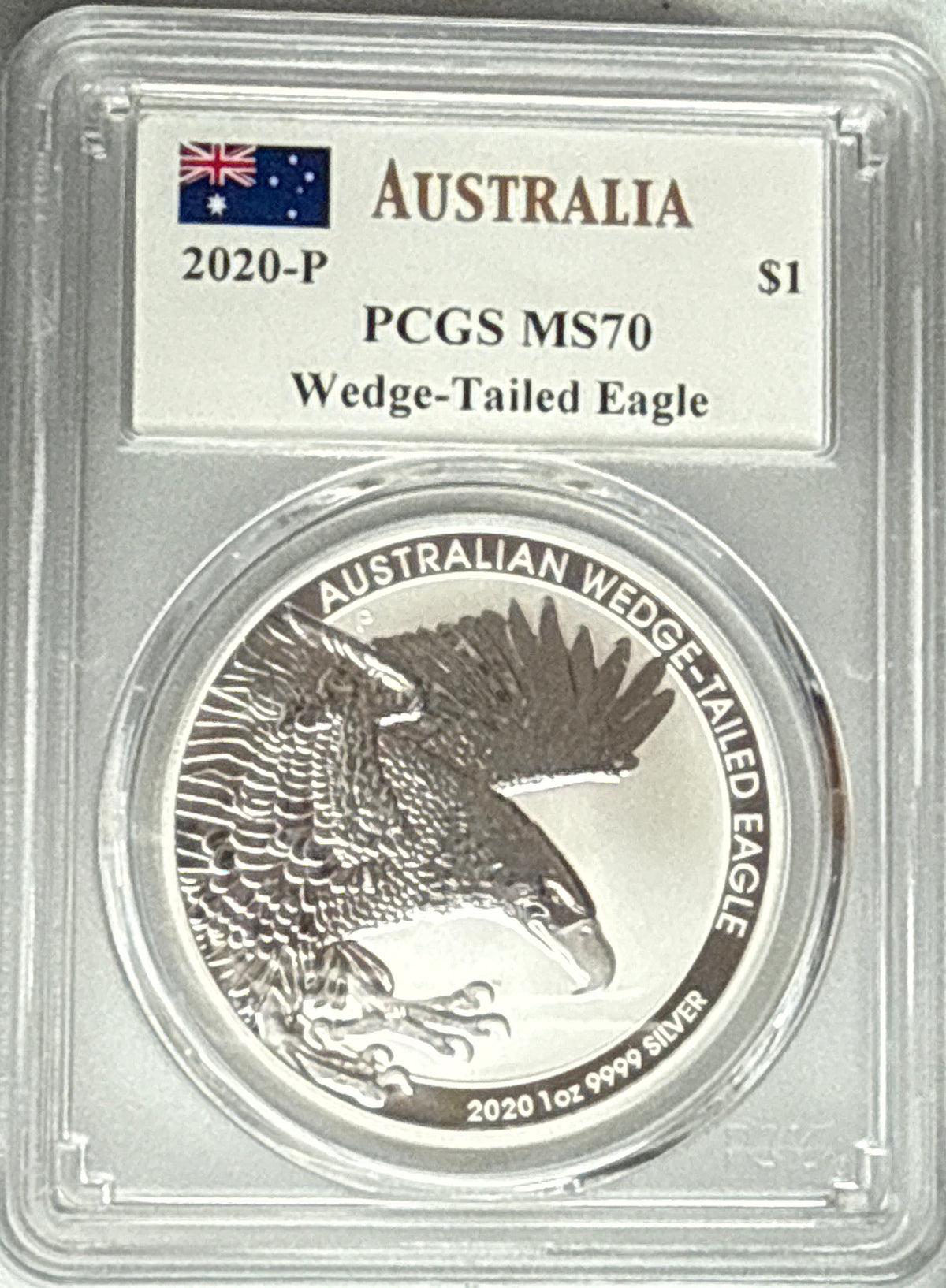 2020P Australia $1 Silver Wedge-Tailed Eagle PCGS MS70 Mercanti