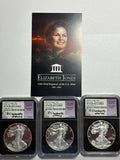 2019-S Ameican Silver Eagle 3 Piece Set NGC PF70 UCAM First Day - Denver/Philadelphia/Washington Elizabeth Jones Hand Signed