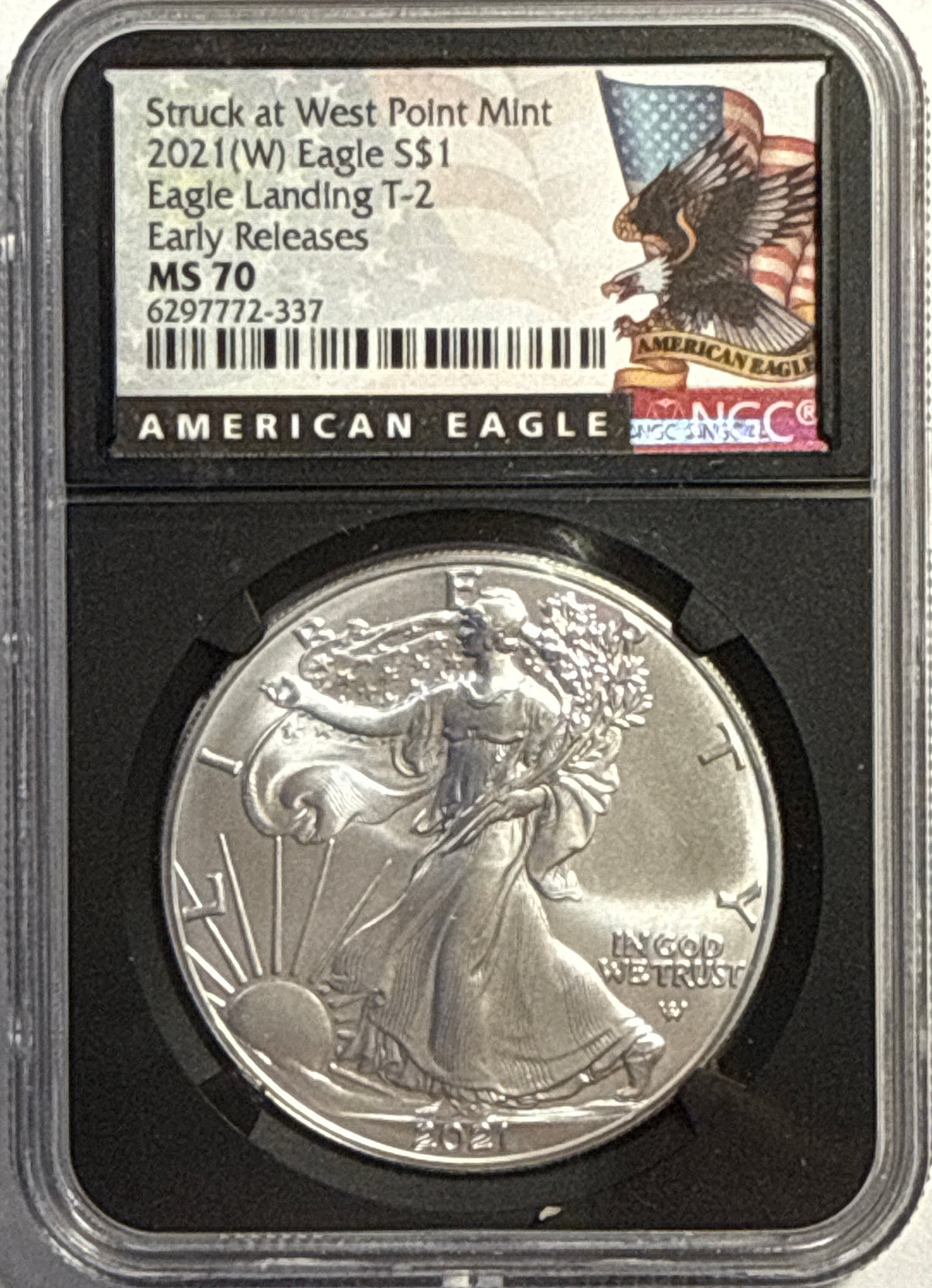 2021-W American Silver Eagle $1 Eagle Landing T-2 NGC ER MS70 Black Core