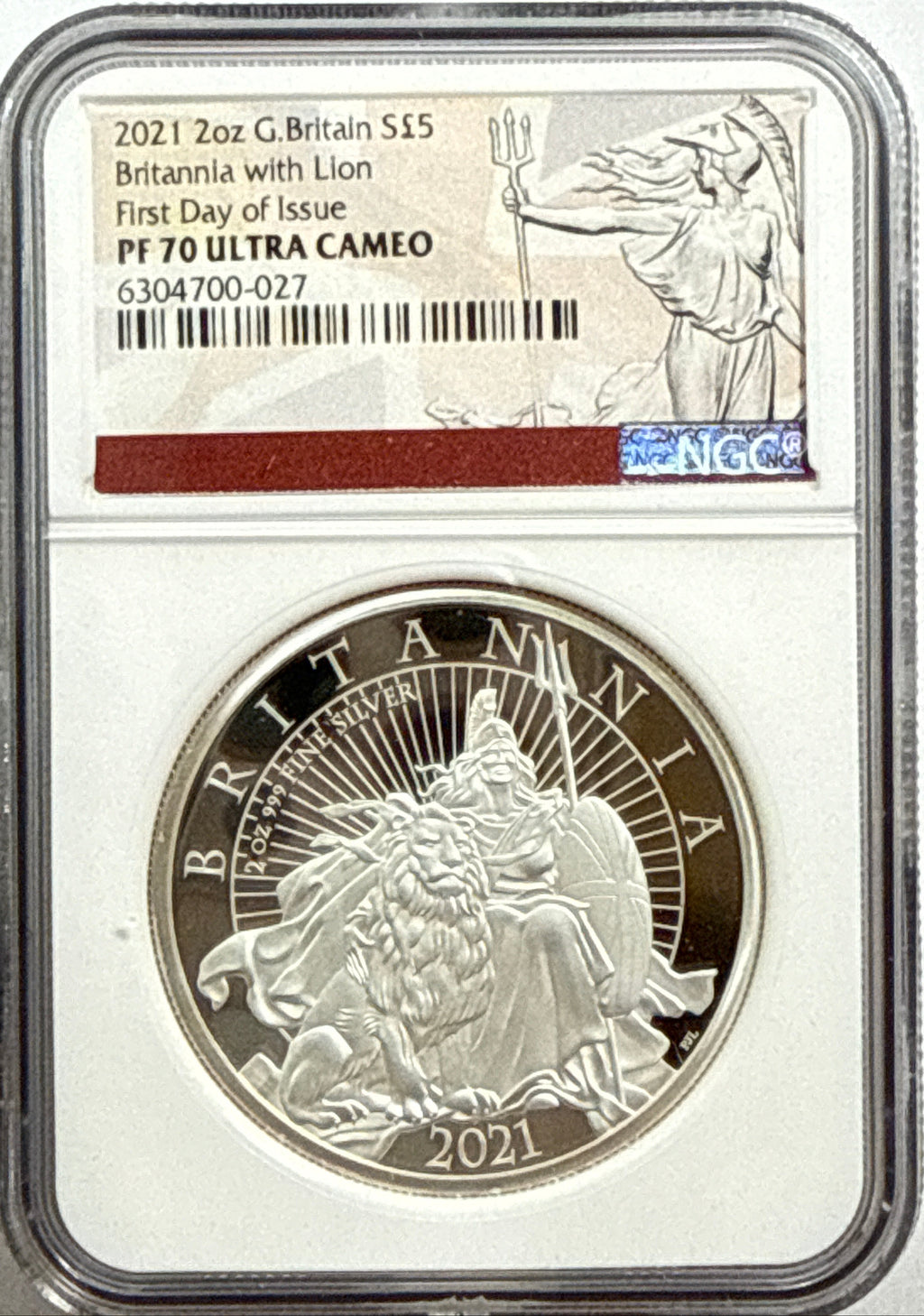 2021 2oz G. Britain £5 Britannia Lion NGC FDI PF70 UCAM