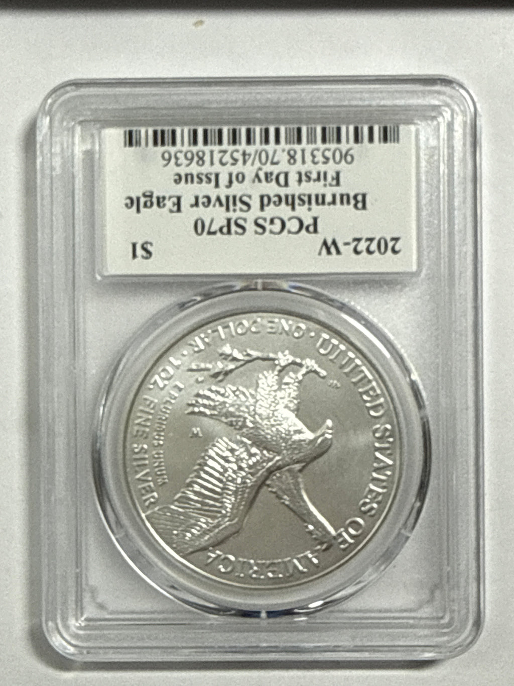 2022-W Burnished American Silver Eagle PCGS SP70 FDOI Emily Damstra