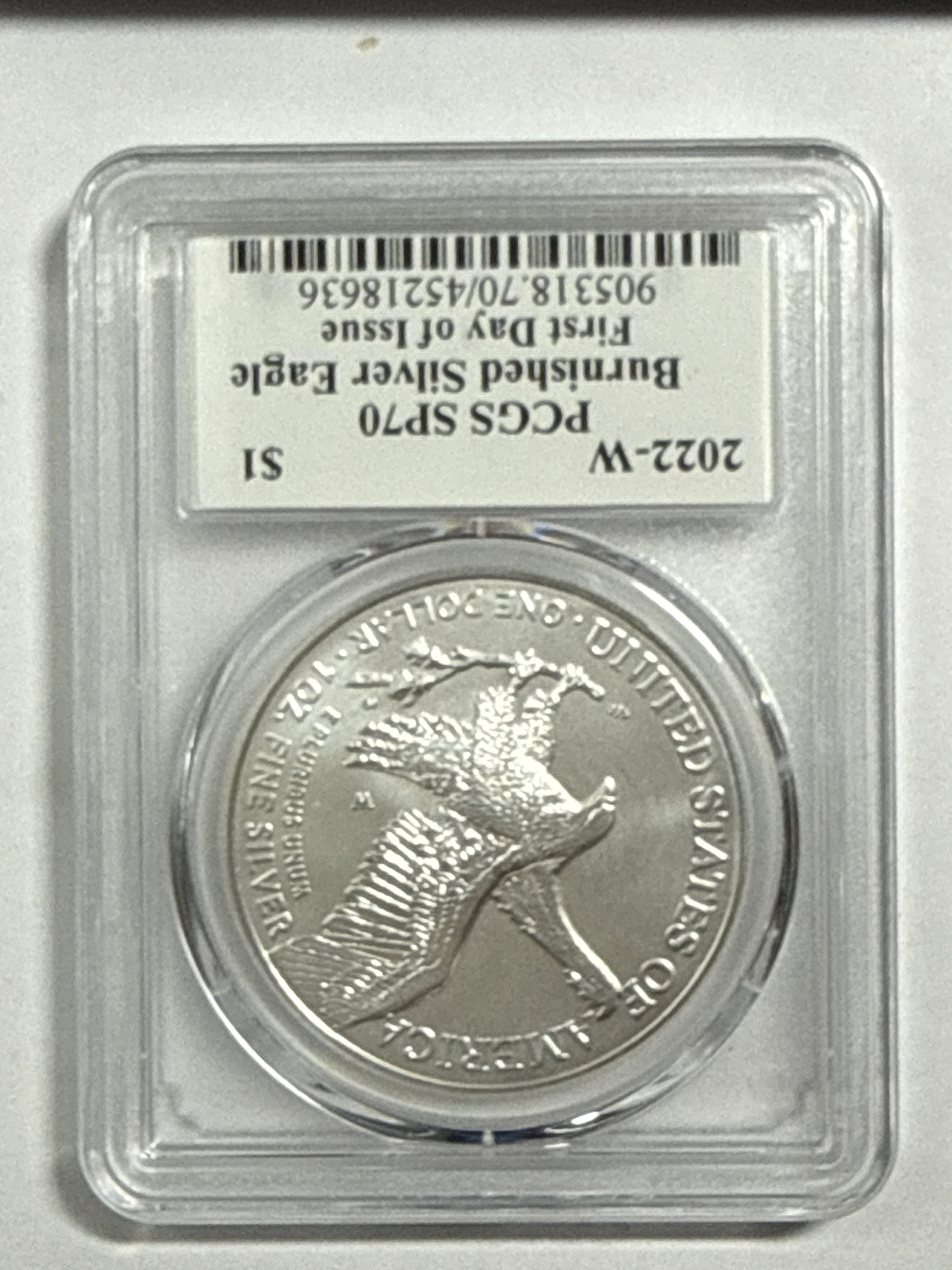 2022-W Burnished American Silver Eagle PCGS SP70 FDOI Emily Damstra