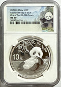 2020 (G) China Silver Panda 10 Yuan NGC FDOI one of the first 20,000nstruck MS70 PANDA Label.