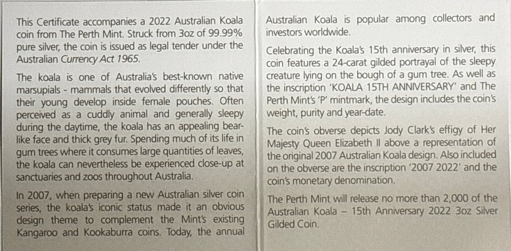 2022P Australia 3 oz $3  Silver Koala-Gilt NGC 15th Anniv.-FDP  PF70 UCAM