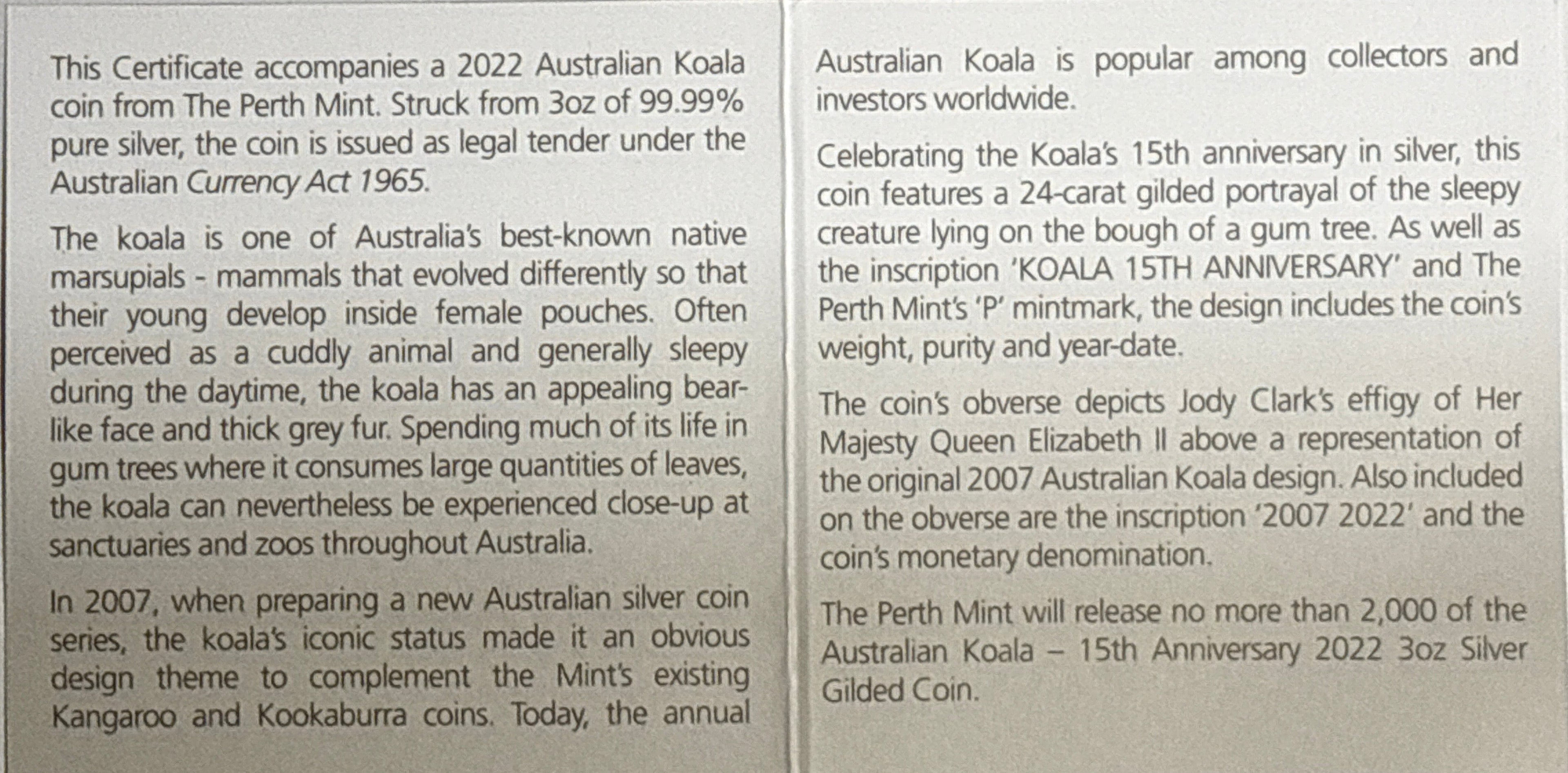 2022P Australia 3 oz $3  Silver Koala-Gilt NGC 15th Anniv.-FDP  PF70 UCAM