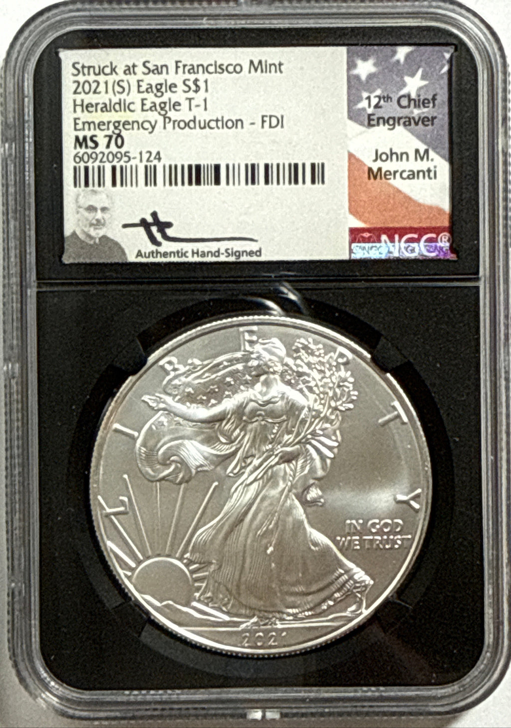 2021-P/S American Silver Eagle T-1 Emergency Production 6-Coin Box Set NGC MS70 FDOI Mercanti/Jones/Moy