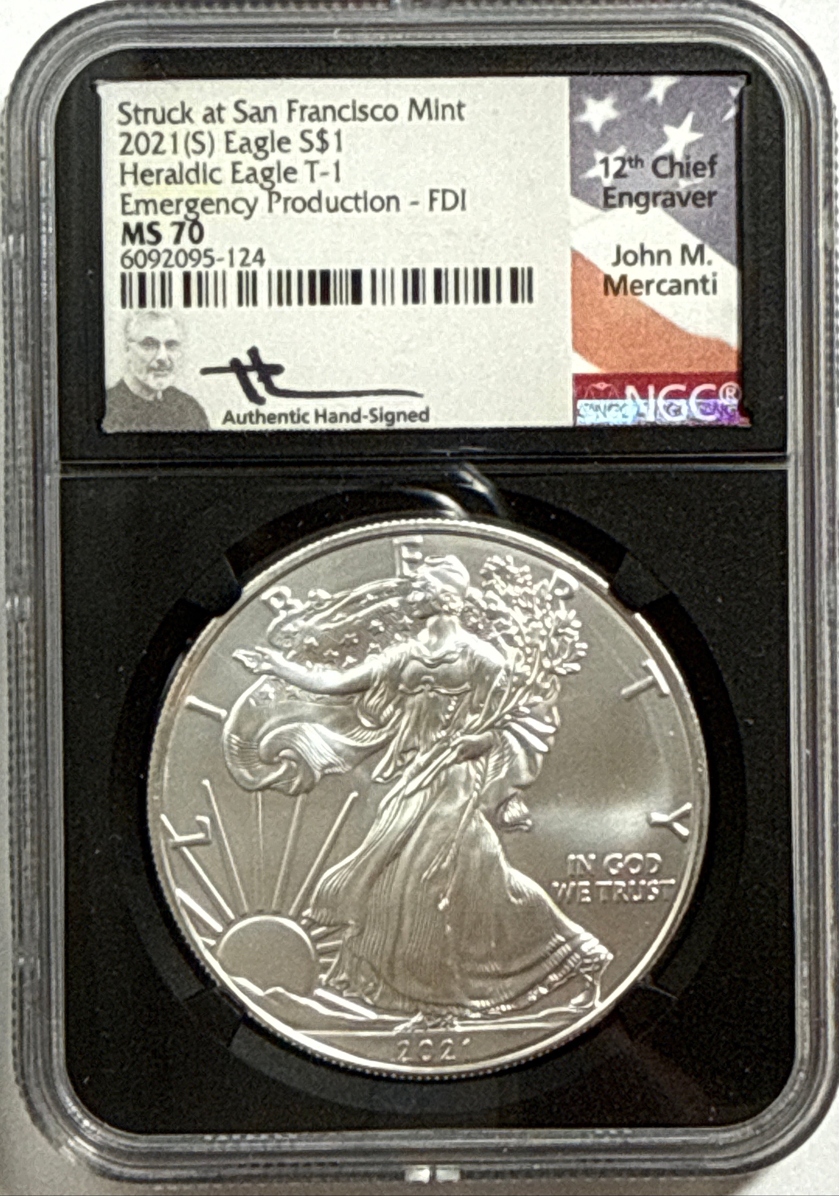 2021-P/S American Silver Eagle T-1 Emergency Production 6 Coin Box Set NGC MS70 FDOI Mercanti/Jones/Moy