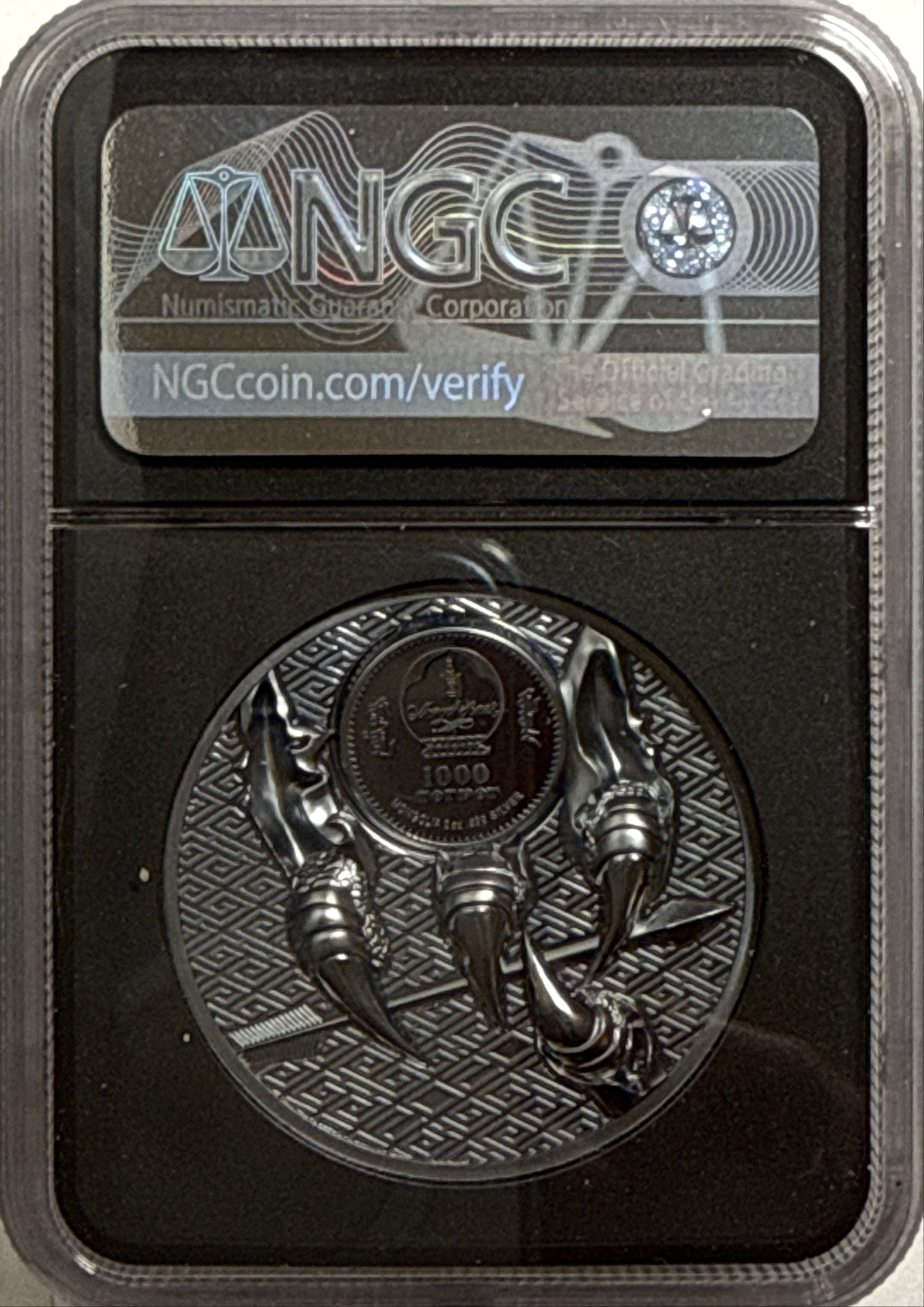 2020 Mongolia Silver Majestic Eagle S1000T NGC Ultra High Relief FDI PF70 UCAM Black Core