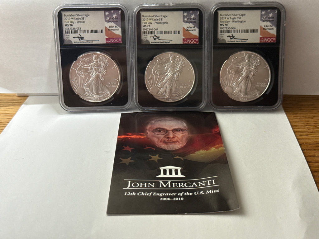 2019-W Burnished American Silver Eagle 9-Piece set NGC MS 70 FDOI Moy/Mercanti/Jones