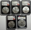 2024 American Silver Eagle 5 Coin Set NGC FDOI MS70 Mercanti/Ryder/Jones/Gaudioso/Damstra