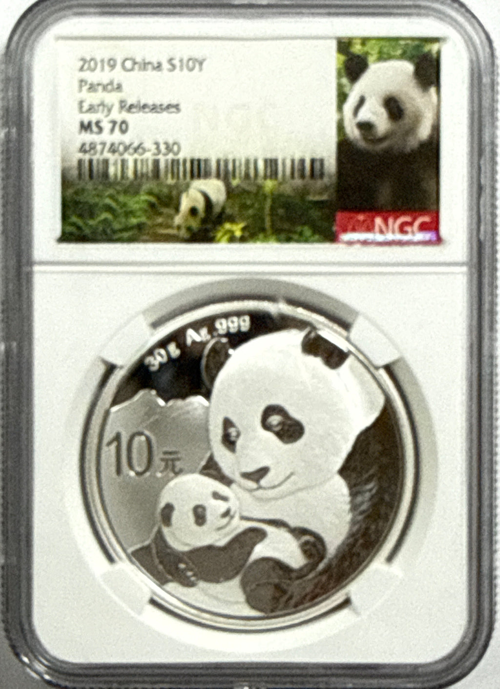 2019 China Silver Panda 10 Yuan NGC Early Release MS70 Panda Label