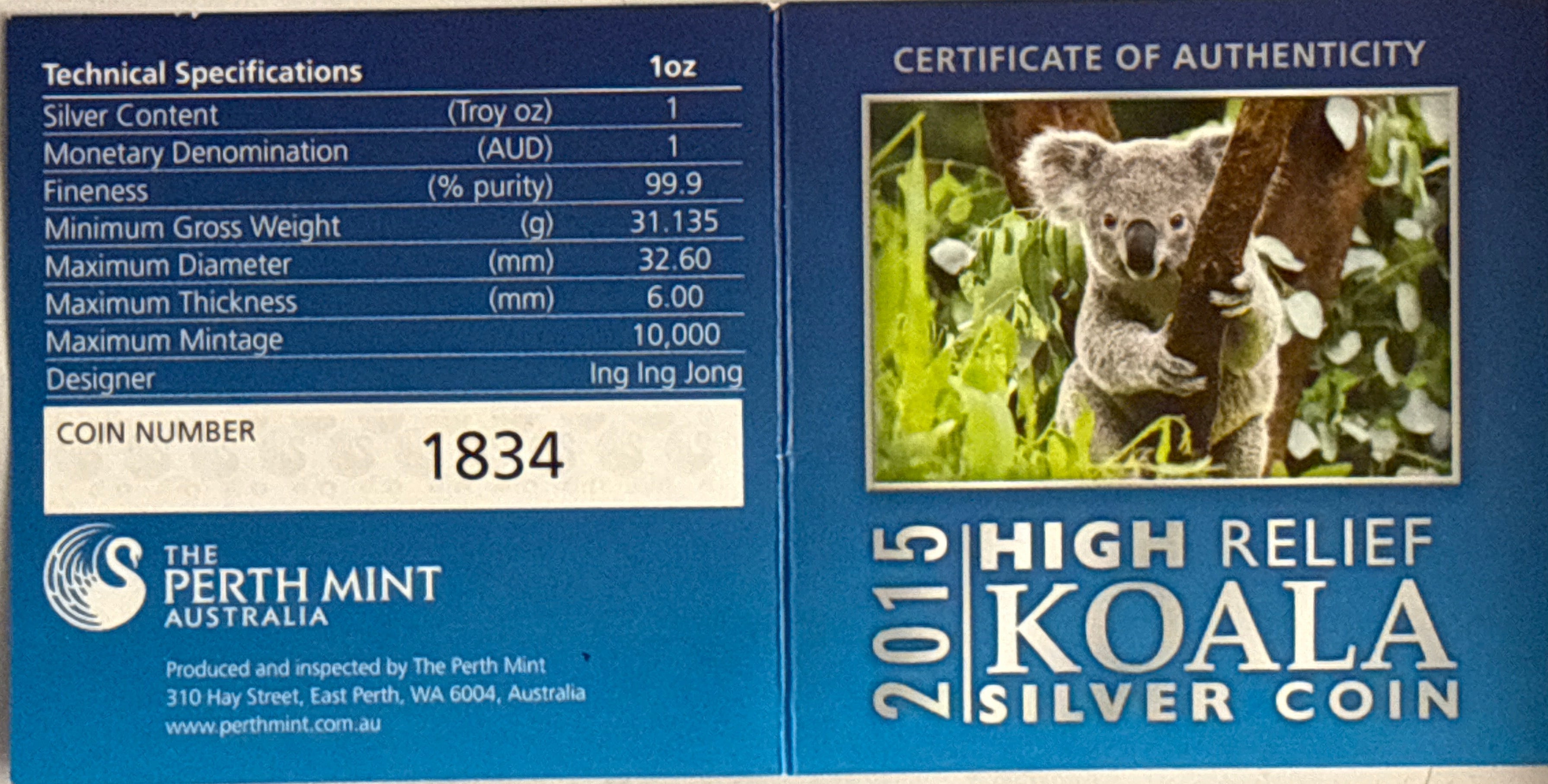 2015P Australia $1 Koala - High Relief NGC PF69 UCAM One of 2k Struck