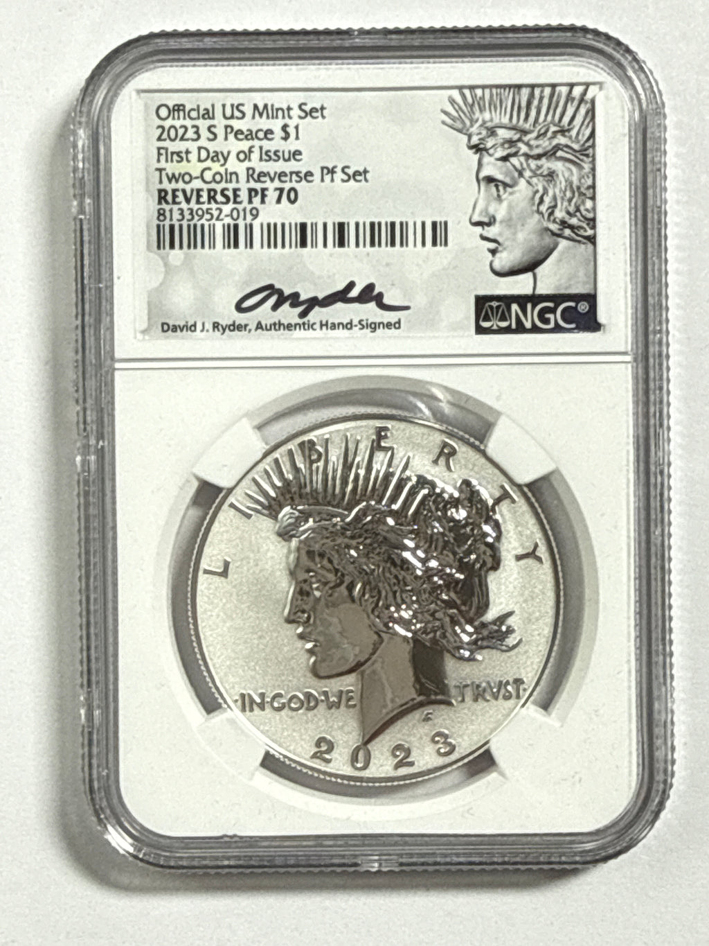 2023-S Morgan/Peace Silver Dollar 4 piece Official US Mint Set NGC FDOI Two-Coin Reverse PF Set Reverse PF70 Mercanti/Ryder Hand Signed with Displaty Box