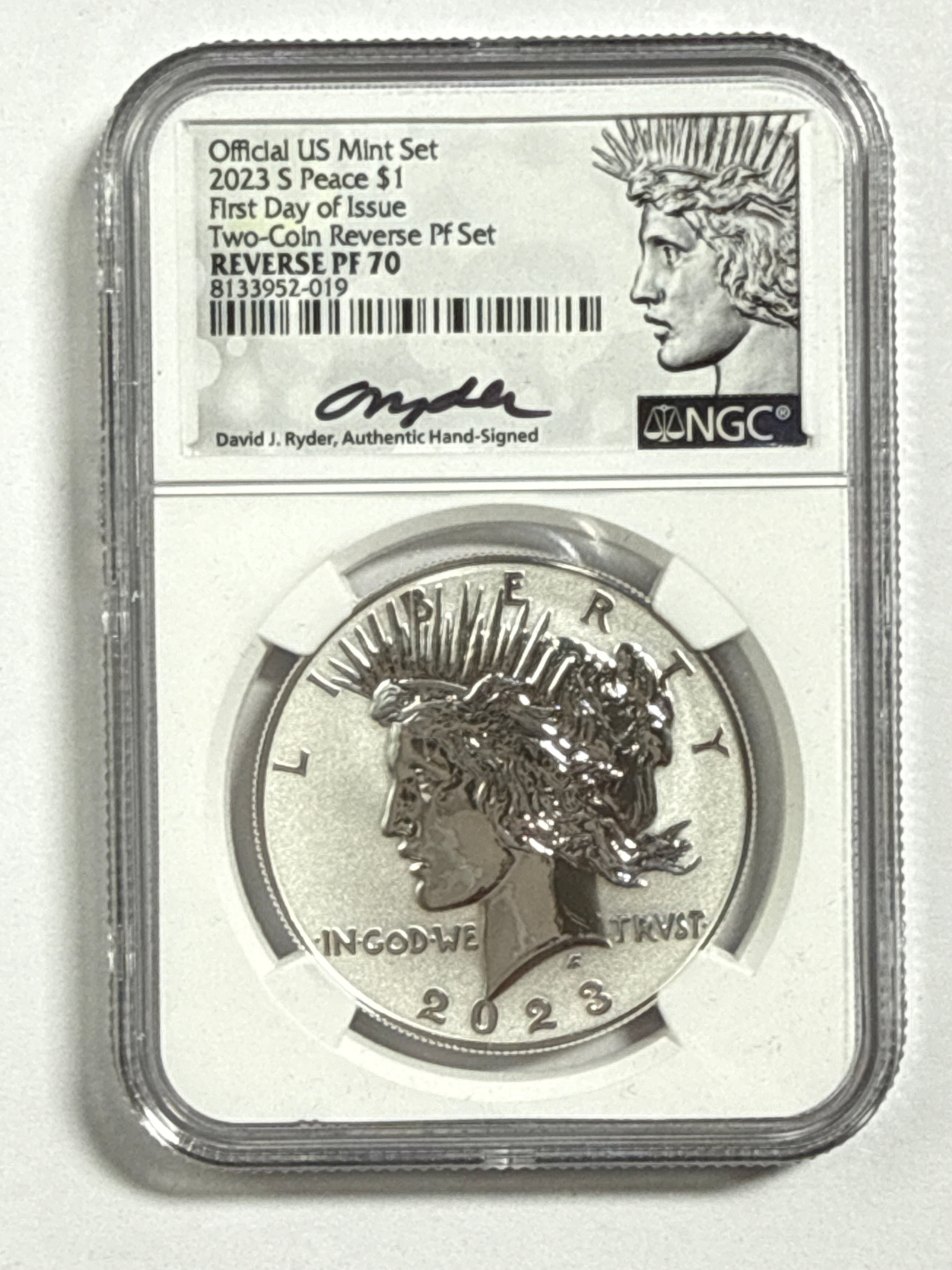 2023-S Morgan/Peace Silver Dollar 4 piece Official US Mint Set NGC FDOI Two-Coin Reverse PF Set Reverse PF70 Mercanti/Ryder Hand Signed with Displaty Box