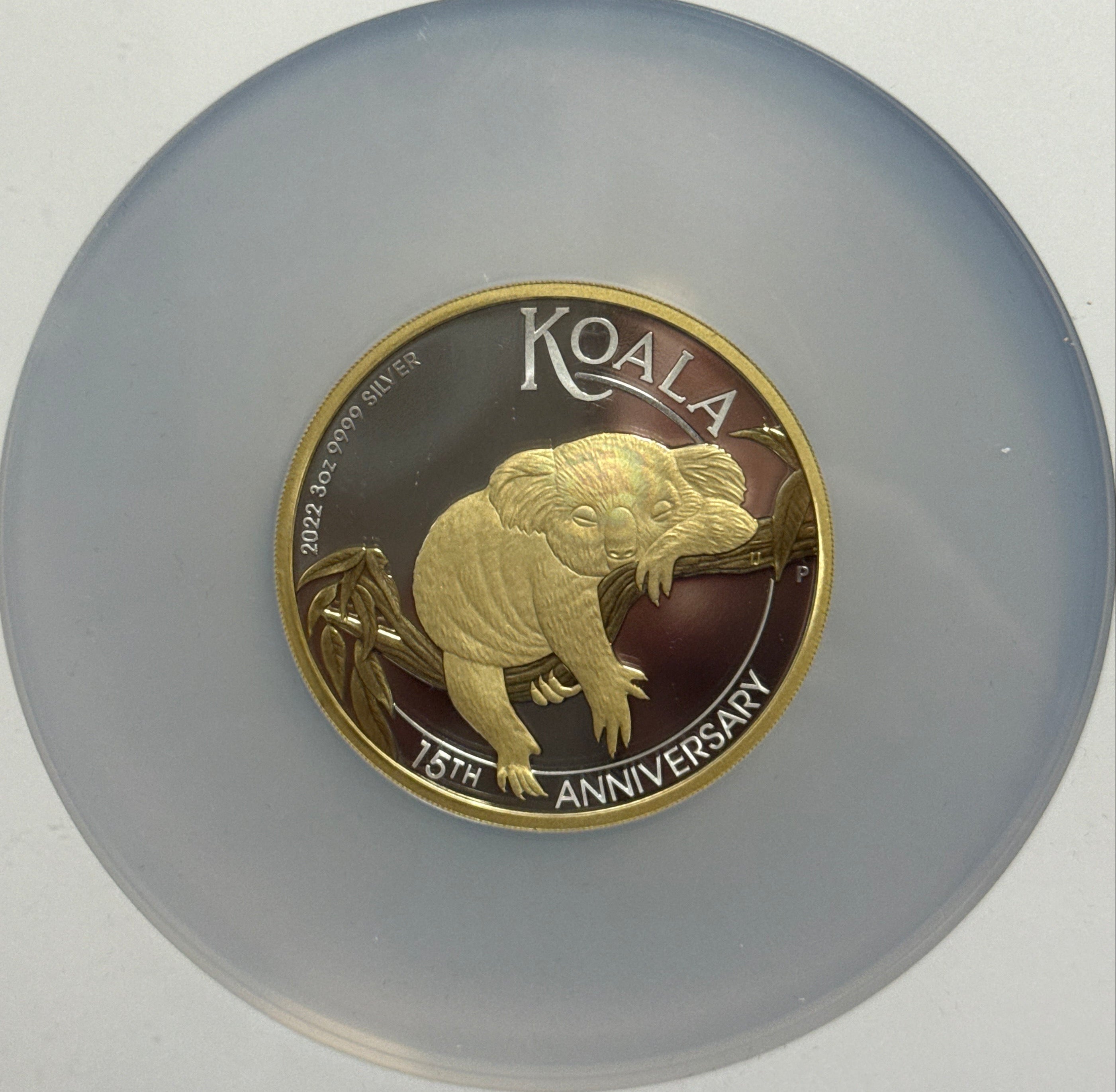 2022P Australia 3 oz $3  Silver Koala-Gilt NGC 15th Anniv.-FDP  PF70 UCAM